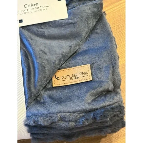 NEW Koolaburra By Ugg Chloe Faux Fur Throw Blanket 50” x 70” Navy Blue - Picture 6 of 6